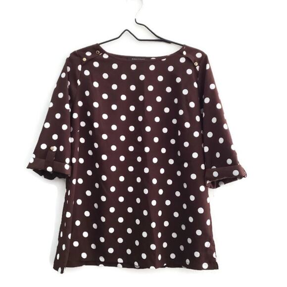 BCBGMaxAzria Women's Polka Dot Rolled Cuff Blouse Large - Picture 1 of 7
